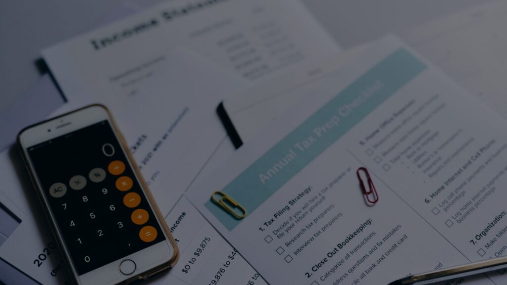 a sales tax documents and a calculator