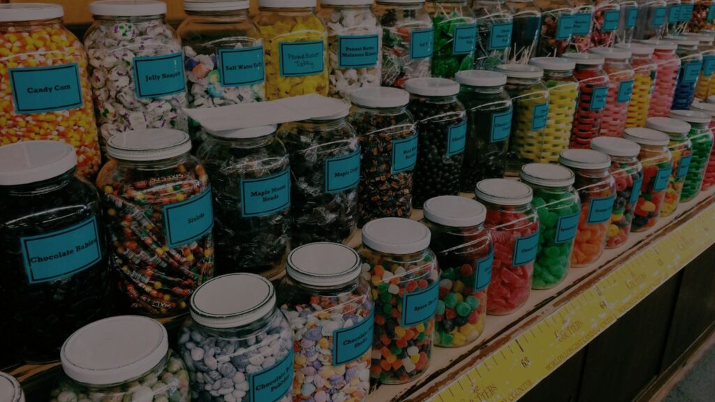a photo of candy store