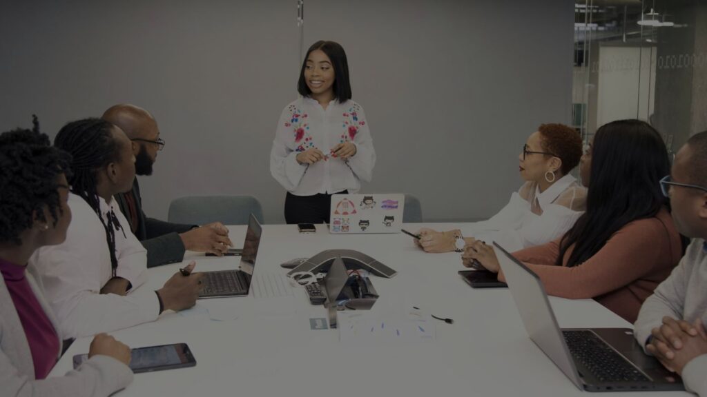 group of employees having a training