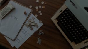 a documents and a coins above