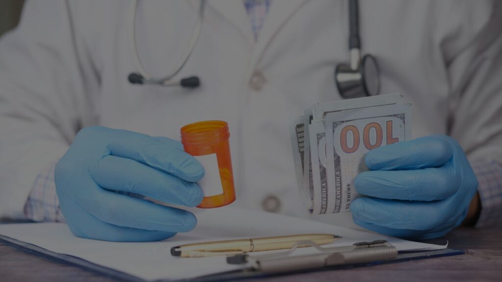 a physician reviewing medical charts