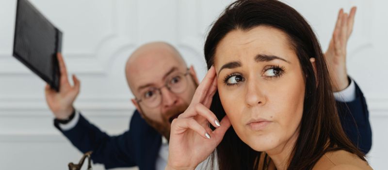 a frustrated man and a confused woman